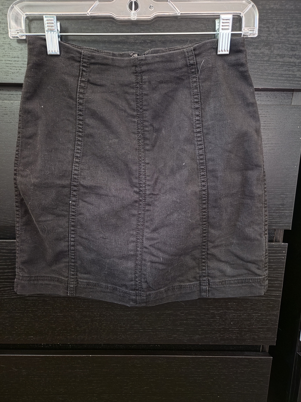 Free People Black Panel-Stitch Denim Mini Skirt